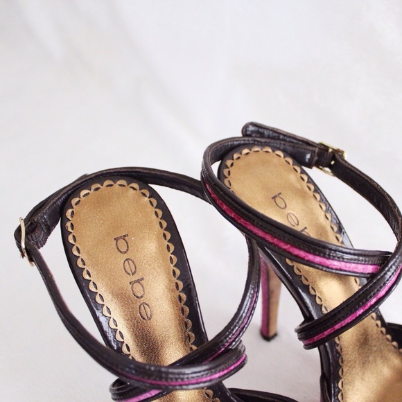 Bebe Vintage Pink & Brown Cross Strap Heels - Picture 8 of 8